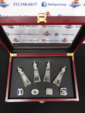 NEW YORK GIANTS 4 RING CHAMPIONSHIP SET WITH TROPHIES AND BOX!