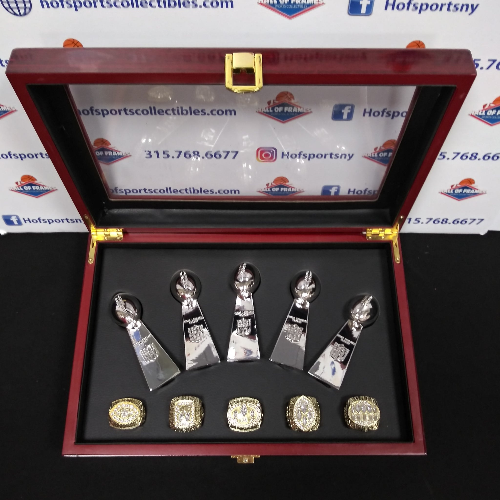 SAN FRANCISCO 49ERS 5 CHAMPIOSHIP RING SET WITH TROPHIES AND BOX!