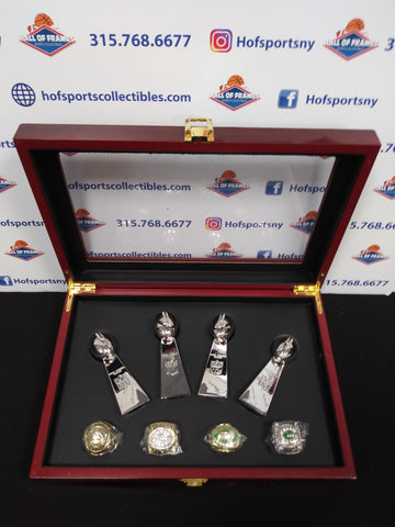 GREEN BAY PACKERS 4 CHAMPIONSHIP RING SET WITH TROPHIES AND BOX!