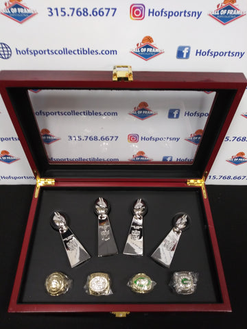 GREEN BAY PACKERS 4 CHAMPIONSHIP RING SET WITH TROPHIES AND BOX!