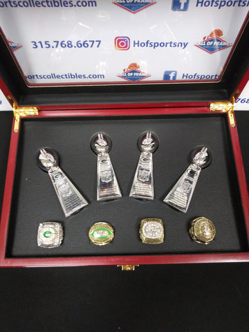 GREEN BAY PACKERS 4 CHAMPIONSHIP RING SET WITH TROPHIES AND BOX!