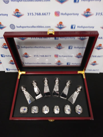 NEW ENGLAND PATRIOTS 6 CHAMPIONSHIP RING SET WITH TROPHIES AND BOX!