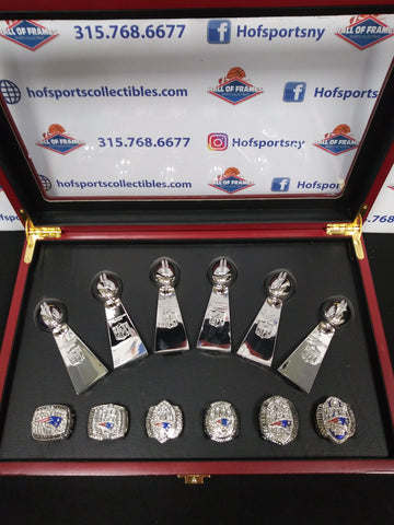 NEW ENGLAND PATRIOTS 6 CHAMPIONSHIP RING SET WITH TROPHIES AND BOX!