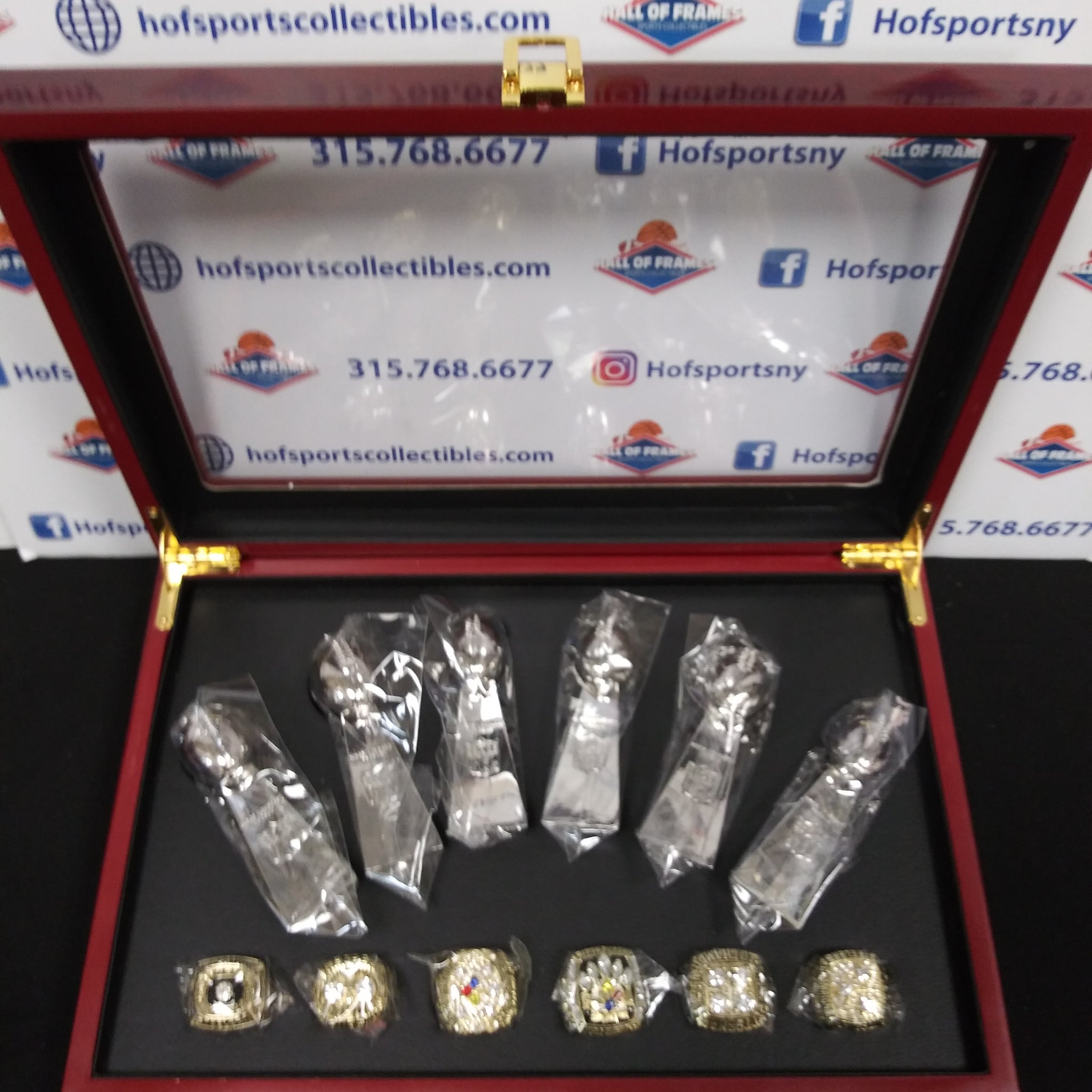 PITTSBURGH STEELERS 5 CHAMPIONSHIP RING SET WITH TROPHIES AND BOX!