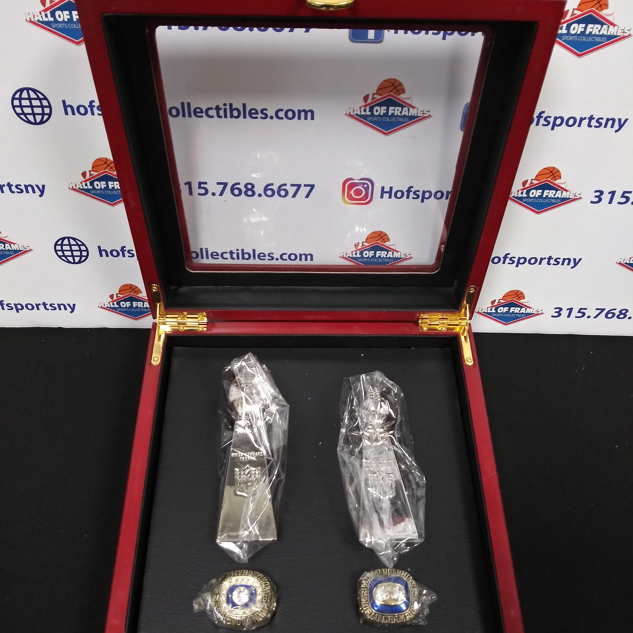 MIAMI DOLPHINS 2 CHAMPIONSHIP RING SET WITH TROPHIES AND BOX!