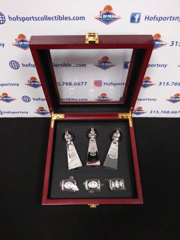 OAKLAND RAIDERS 3 CHAMPIONSHIP RINGS  AND TROPHIES SET WITH BOX!