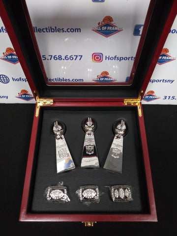 OAKLAND RAIDERS 3 CHAMPIONSHIP RINGS  AND TROPHIES SET WITH BOX!