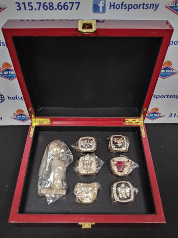 CHICAGO BULLS 6 CHAMPIONSHIP RING SET WITH TROPHY AND BOX!