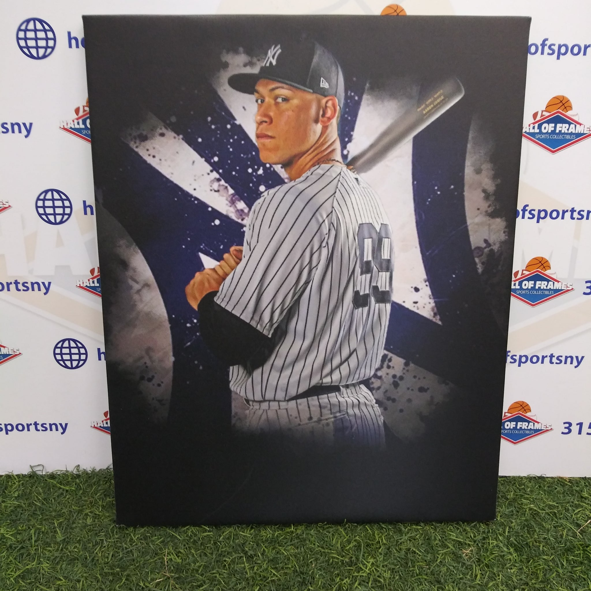 AARON JUDGE LOGO BACKGROUND NEW YORK YANKEES 16X20 CUSTOM CANVAS PRINT - READY TO HANG