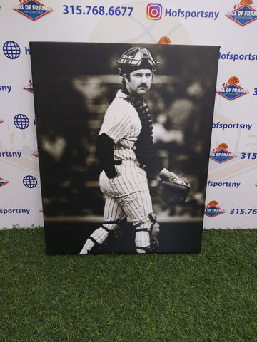 THURMAN MUNSON BLACK AND WHITE NEW YORK YANKEES 16X20 CUSTOM CANVAS PRINT - READY TO HANG