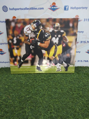 TROY PALOMALU BIG HIT PITTSBURGH STEELERS 16X20 CUSTOM CANVAS PRINT - READY TO HANG