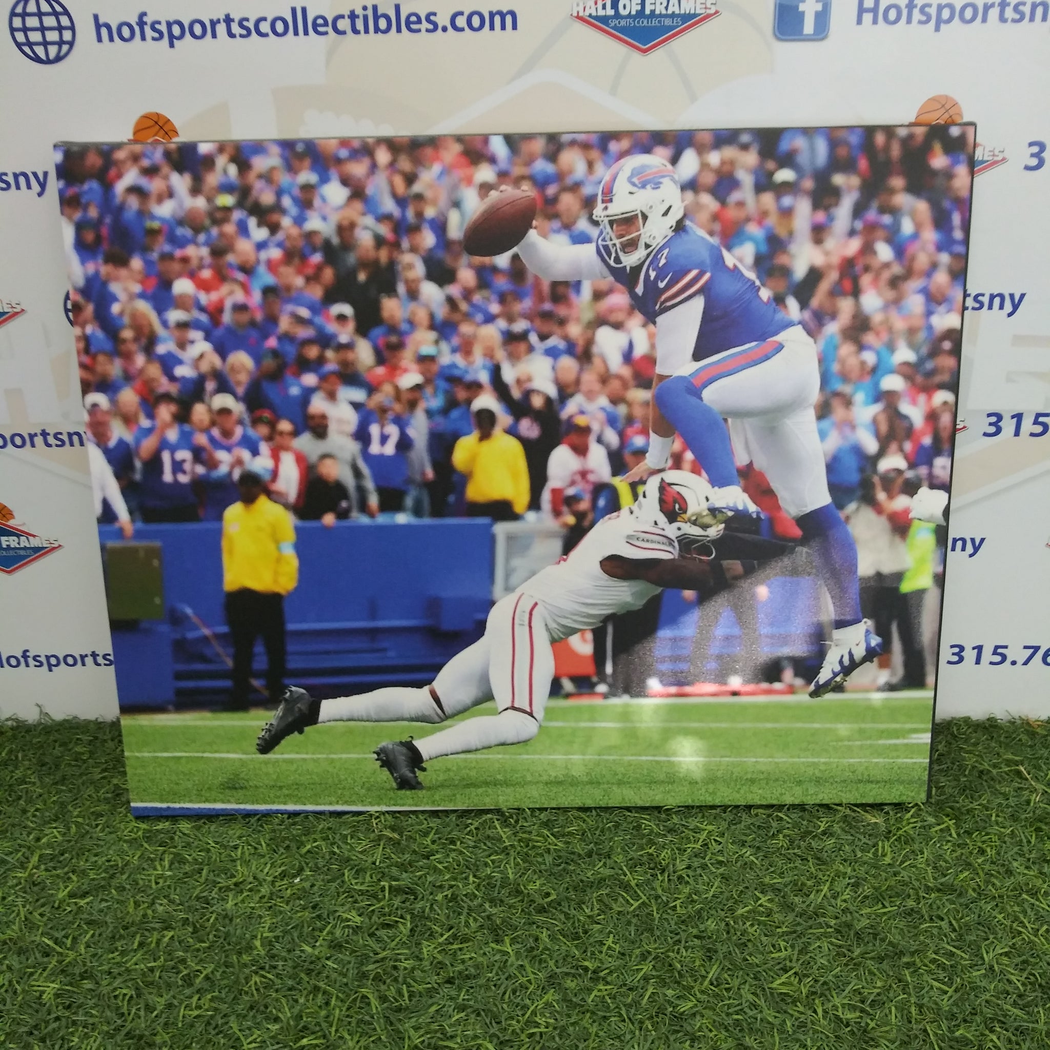 JOSH ALLEN LEAP OVER CARDINALS BUFFALO BILLS 16X20 CUSTOM CANVAS PRINT - READY TO HANG