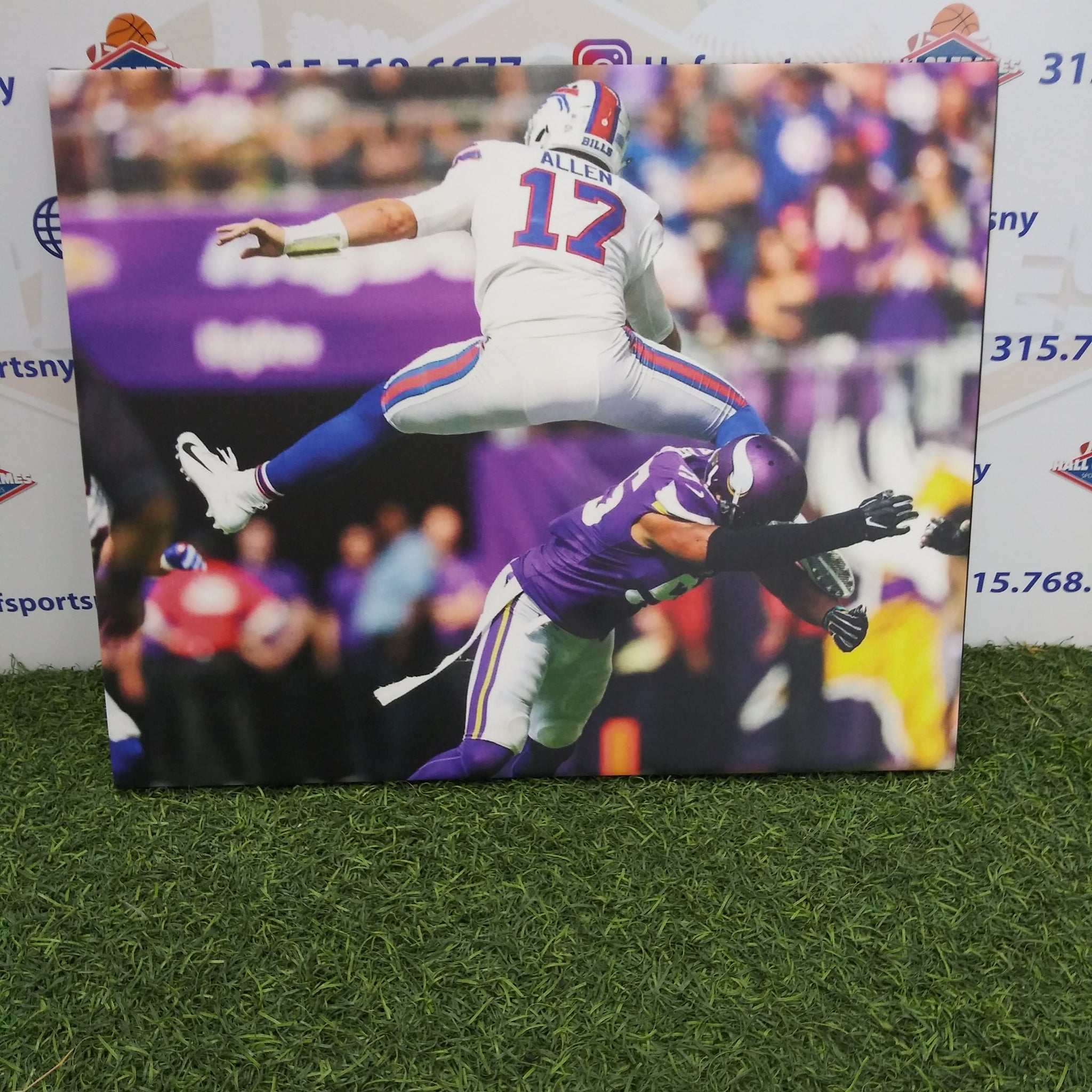 JOSH ALLEN LEAP OVER VIKINGS BUFFALO BILLS 16X20 CUSTOM CANVAS PRINT - READY TO HANG