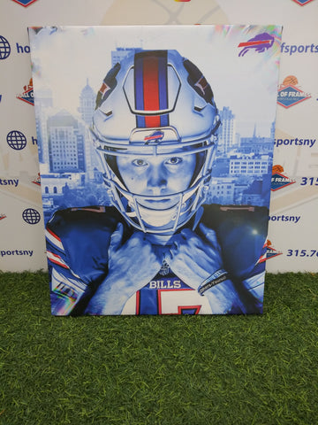 JOSH ALLEN CITY SCAPE BUFFALO BILLS 16X20 CUSTOM CANVAS PRINT - READY TO HANG