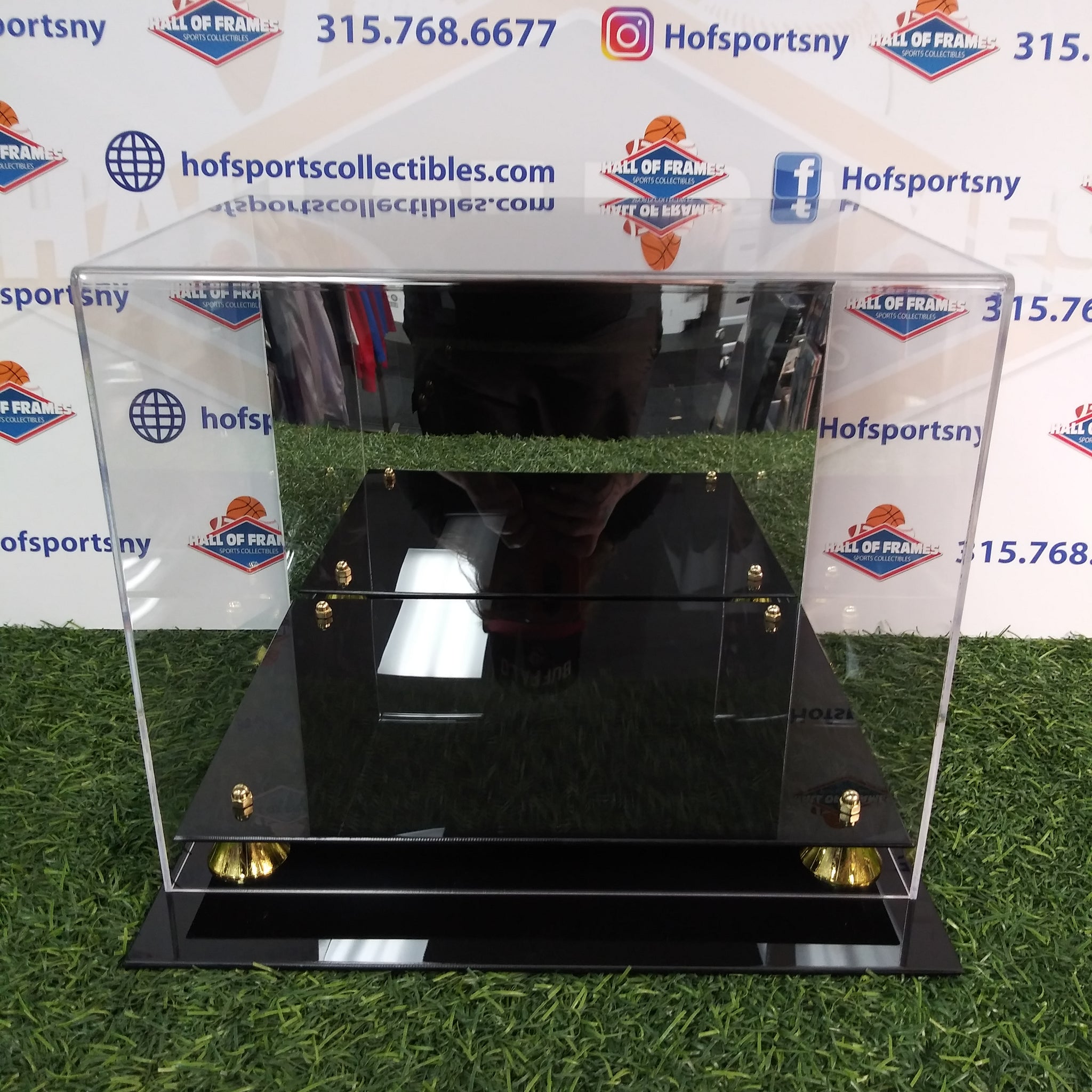 COLLECT SAVE PROTECT FULL SIZE MIRRORED BACK/ BLACK ACRYLIC FULL SIZE FOOTBALL HELMET DISPLAY CASE!