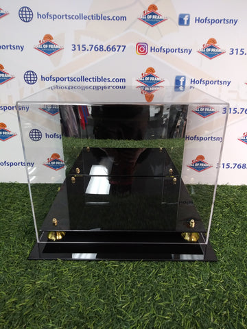 COLLECT SAVE PROTECT FULL SIZE MIRRORED BACK/ BLACK ACRYLIC FULL SIZE FOOTBALL HELMET DISPLAY CASE!