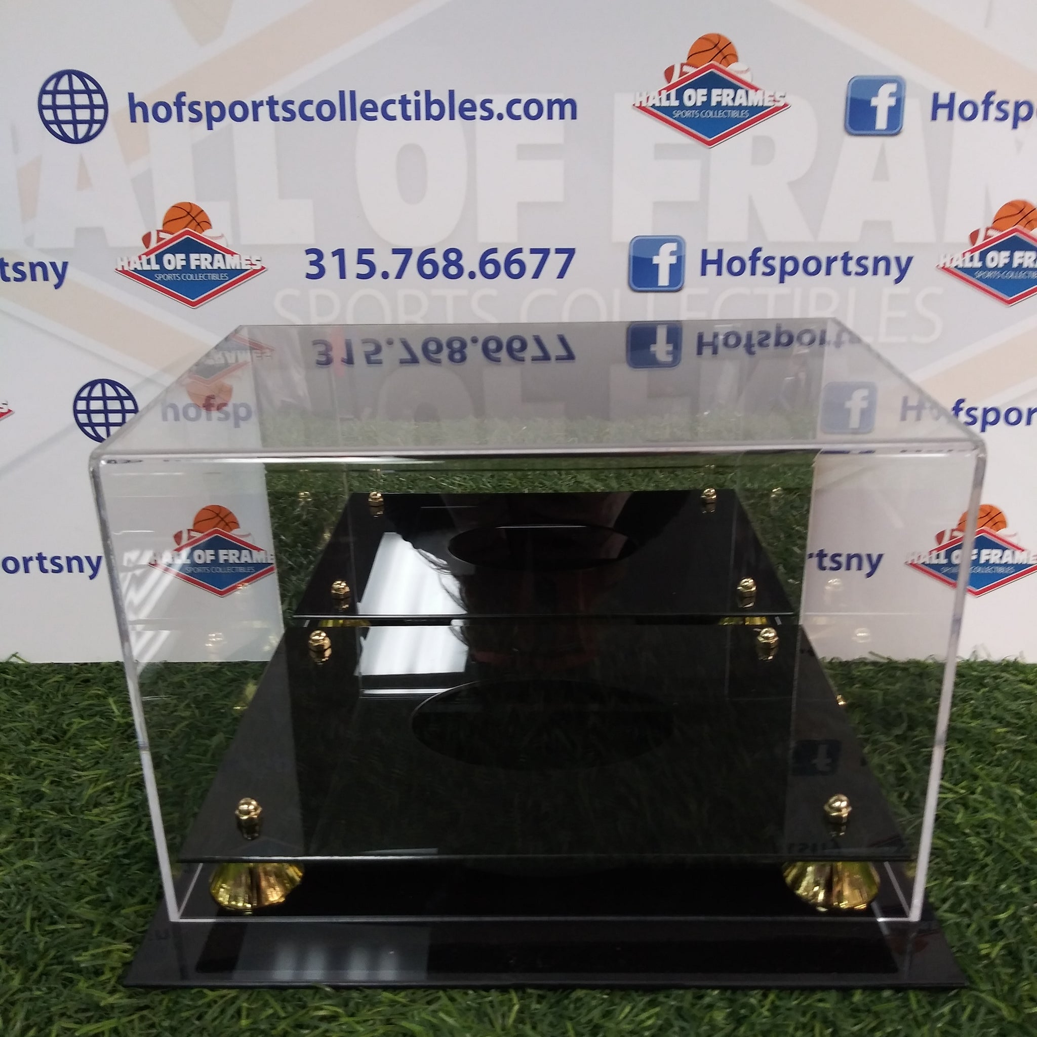 COLLECT SAVE PROTECT FULL SIZE MIRRORED BACK/ BLACK ACRYLIC BOTTOM FOOTBALL DISPLAY CASE!