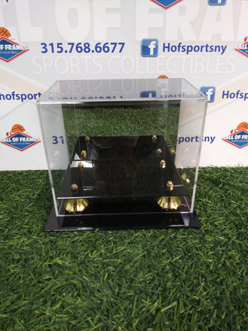 COLLECT SAVE PROTECT MINI HELMET DISPLAY CASE WITH MIRRORED BACK/ BLACK ACRYLIC BOTTOM!