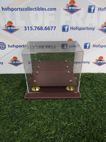 COLLECT SAVE PROTECT MINI HELMET DISPLAY CASE WITH MIRRORED BACK/ LEATHER BOTTOM!