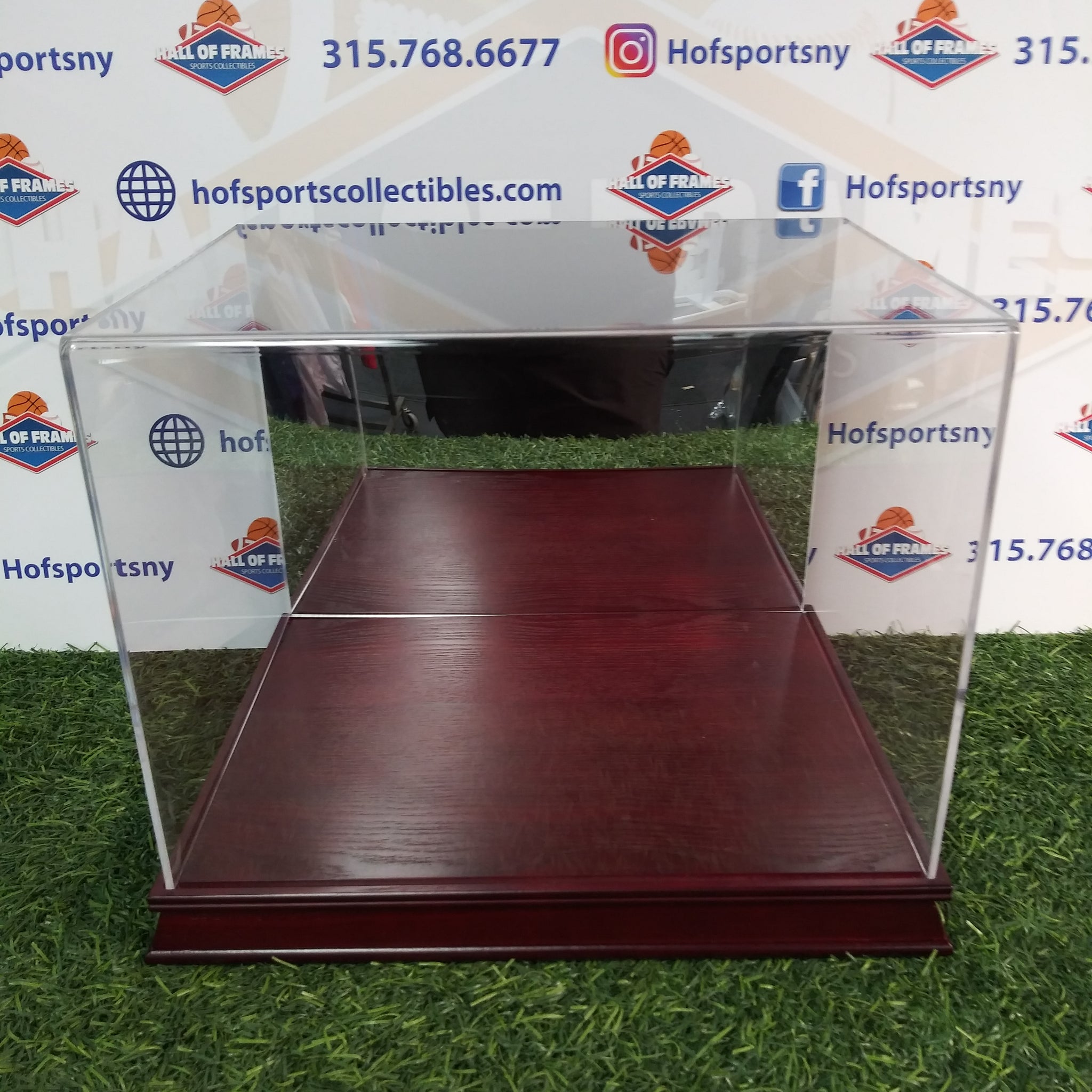 COLLECT SAVE PROTECT FULL SIZE MIRRORED BACK/ WOOD BOTTOM FOOTBALL DISPLAY CASE!