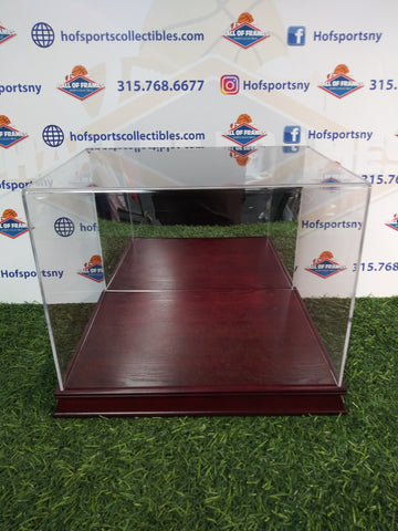 COLLECT SAVE PROTECT FULL SIZE MIRRORED BACK/ WOOD BOTTOM FULL SIZE FOOTBALL HELMET DISPLAY CASE!