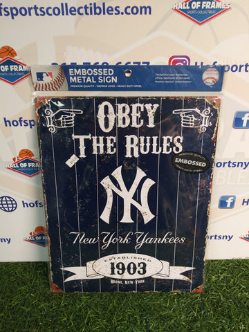 NEW YORK YANKEES "OBEY THE RULES" METAL SIGN!