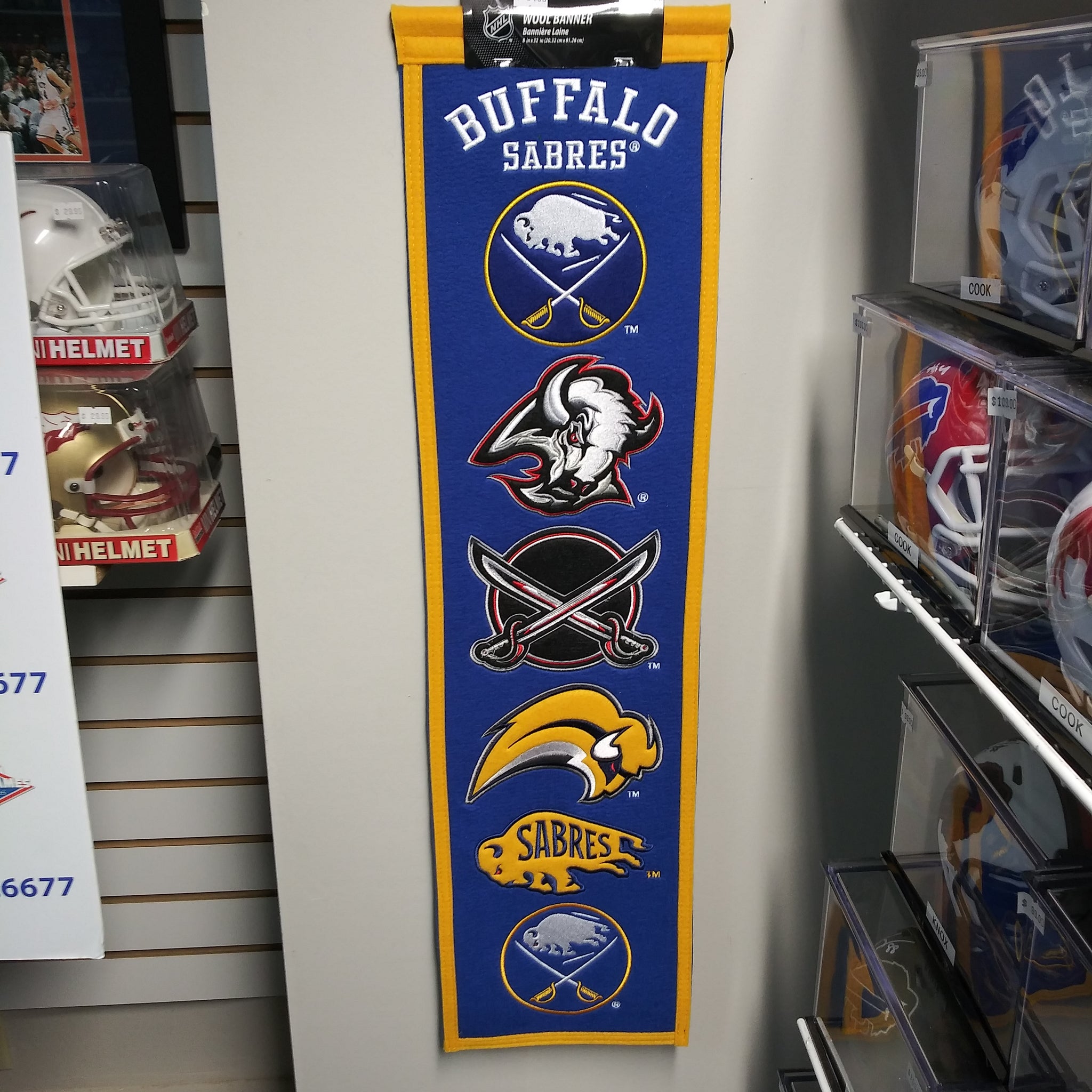 BUFFALO SABRES HISTORY OF LOGO'S WOOL BANNER!