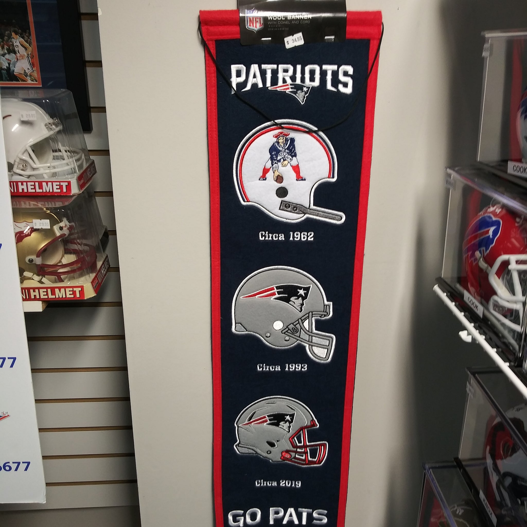 NEW ENGLAND PATRIOTS HISTORY OF LOGO'S WOOL BANNER!