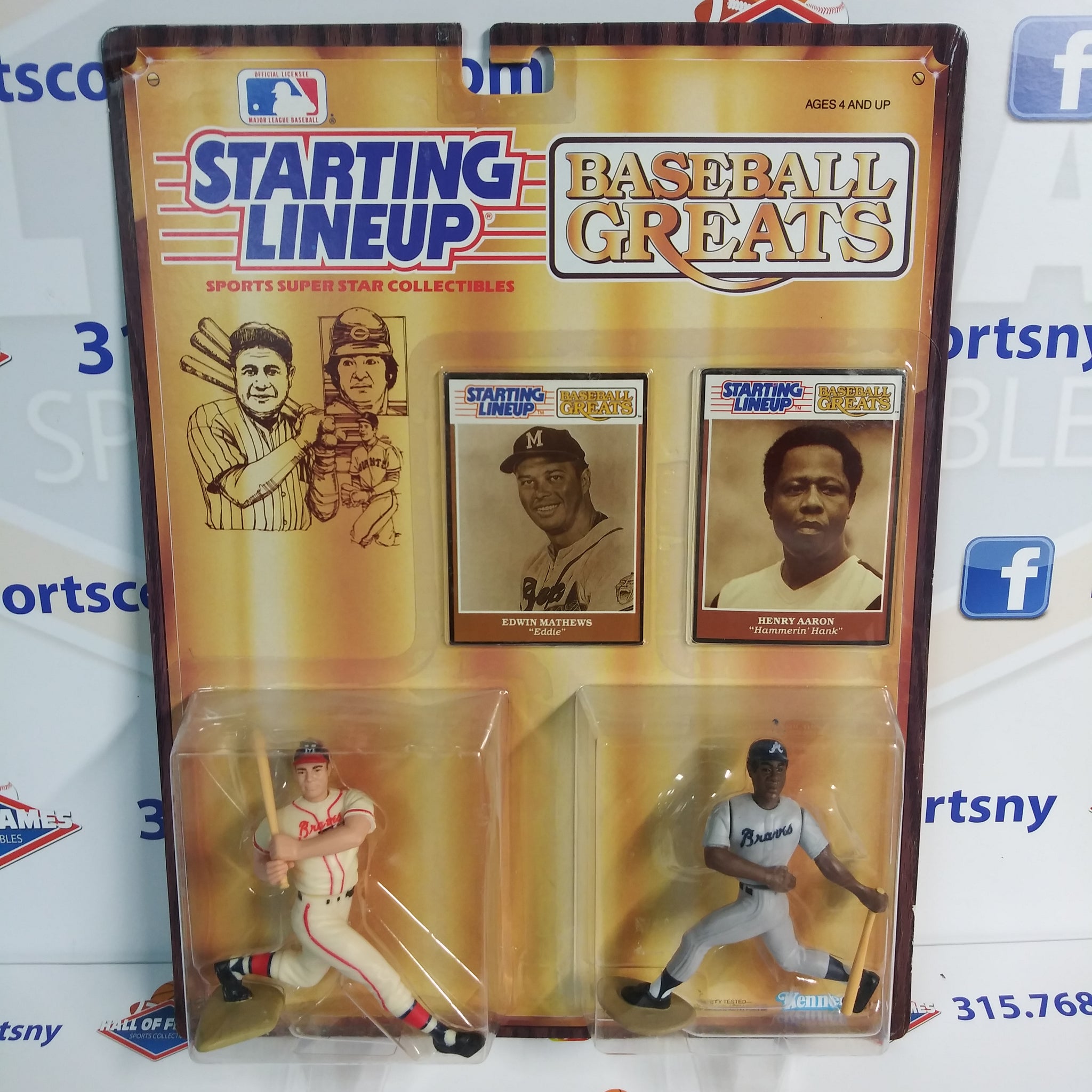 1989 KENNER STARTING LINEUP HANK AARON EDDIE MATTHEWS BASEBALL GREATS! (B)