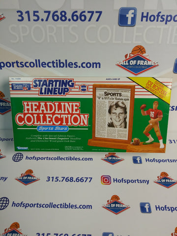 1991 SEALED KENNER STARTING LINEUP JOE MONTANA HEADLINE COLLECTION NEWS AND ACTION FIGURE DISPLAY!