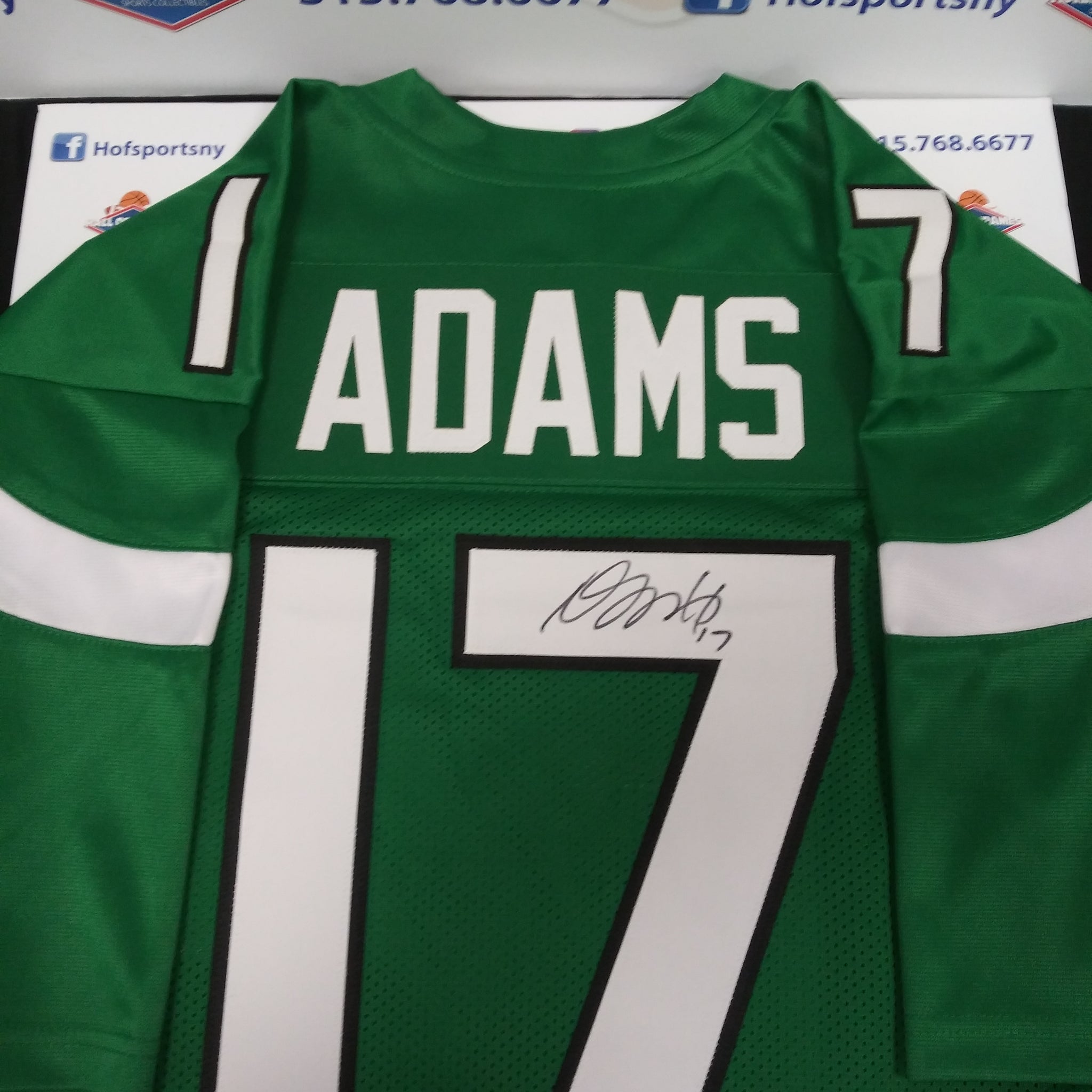 DAVANTE ADAMS NEW YORK JETS SIGNED CUSTOM GREEN JERSEY! BECKETT WITNESS COA!