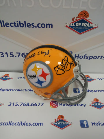 GREG LLOYD PITTSBURGH STEELERS SIGNED THROWBACK MINI HELMET INSCR. 