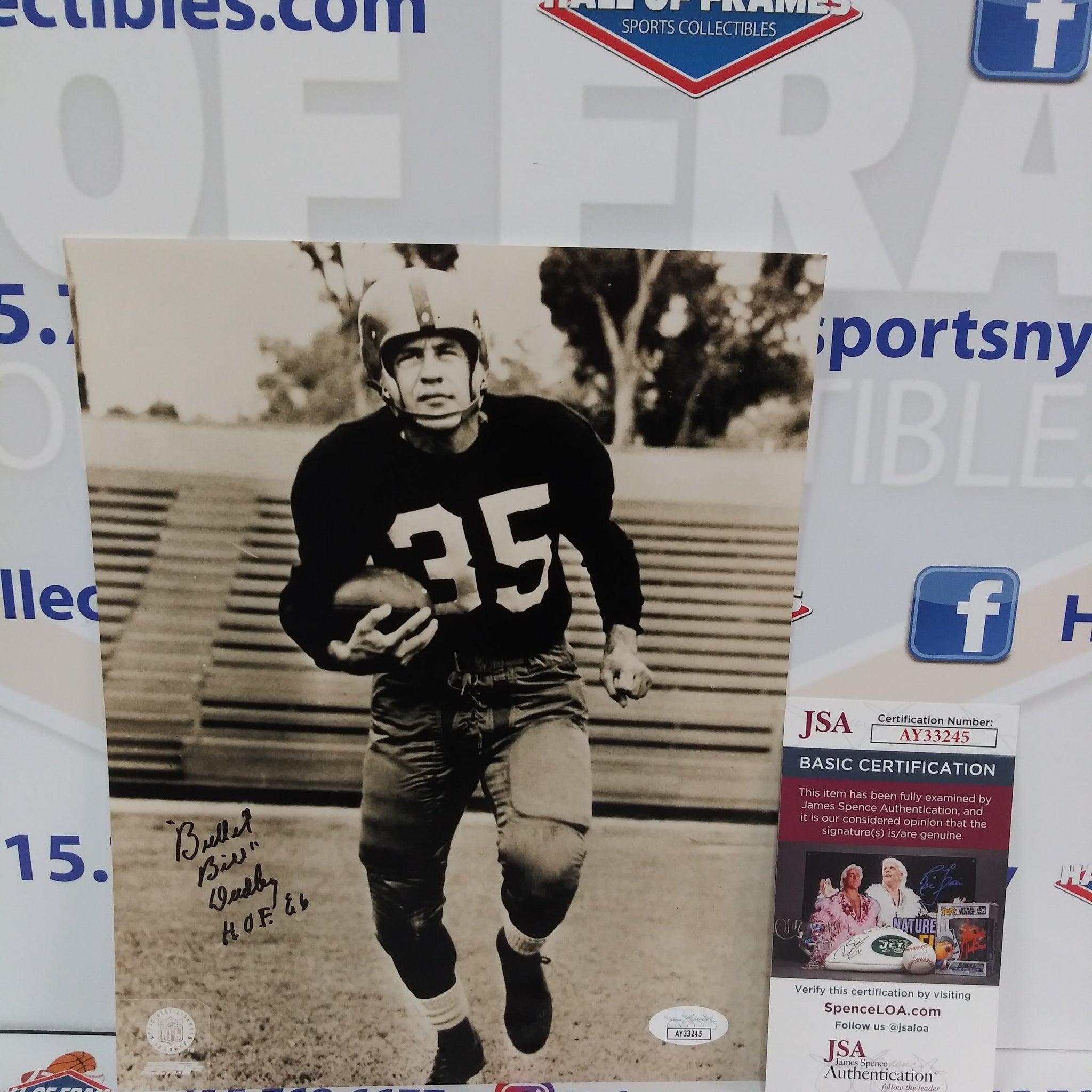 BULLET BILL DUDLEY SIGNED HOF 8X10 PHOTO JSA COA - STEELERS LIONS REDSKINS