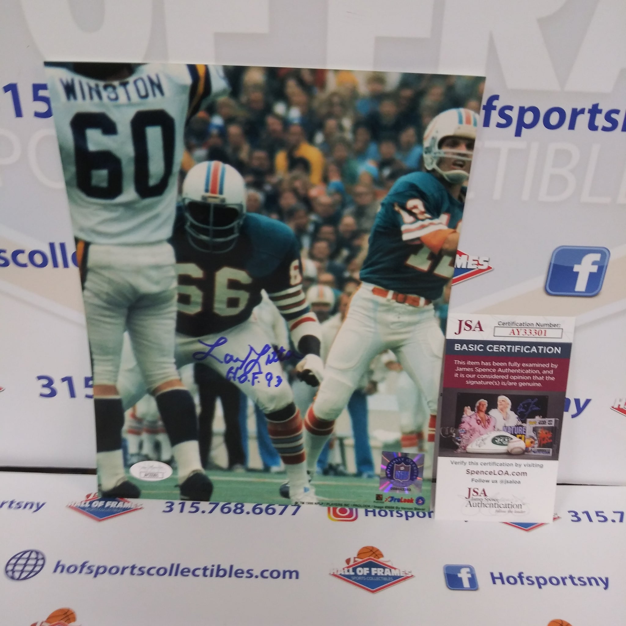 LARRY LITTLE SIGNED 8 X 10 DOLPHINS PHOTO JSA COA