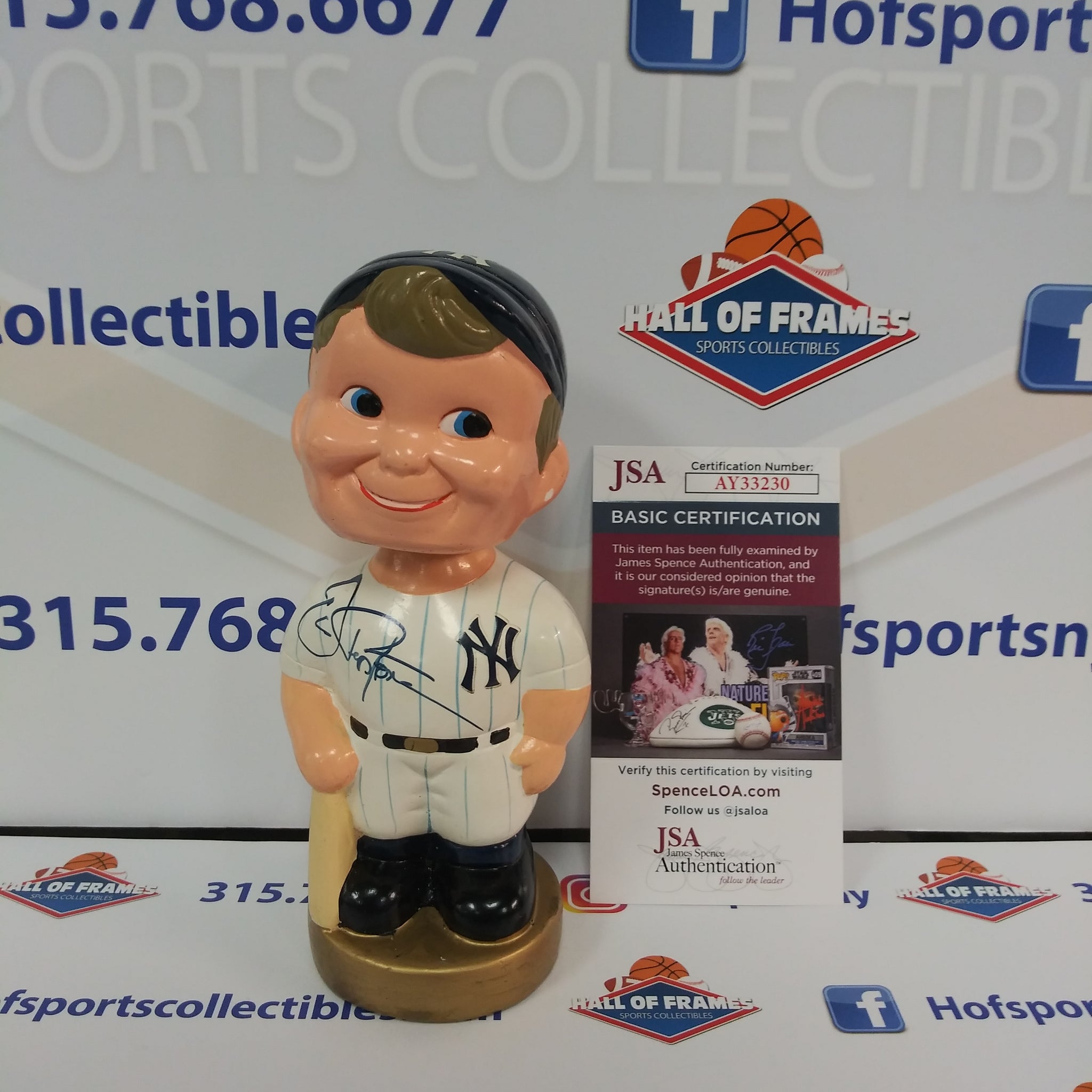 JOE PEPITONE SIGNED CERAMIC 1990'S BOBBLEHEAD YANKEES - JSA COA