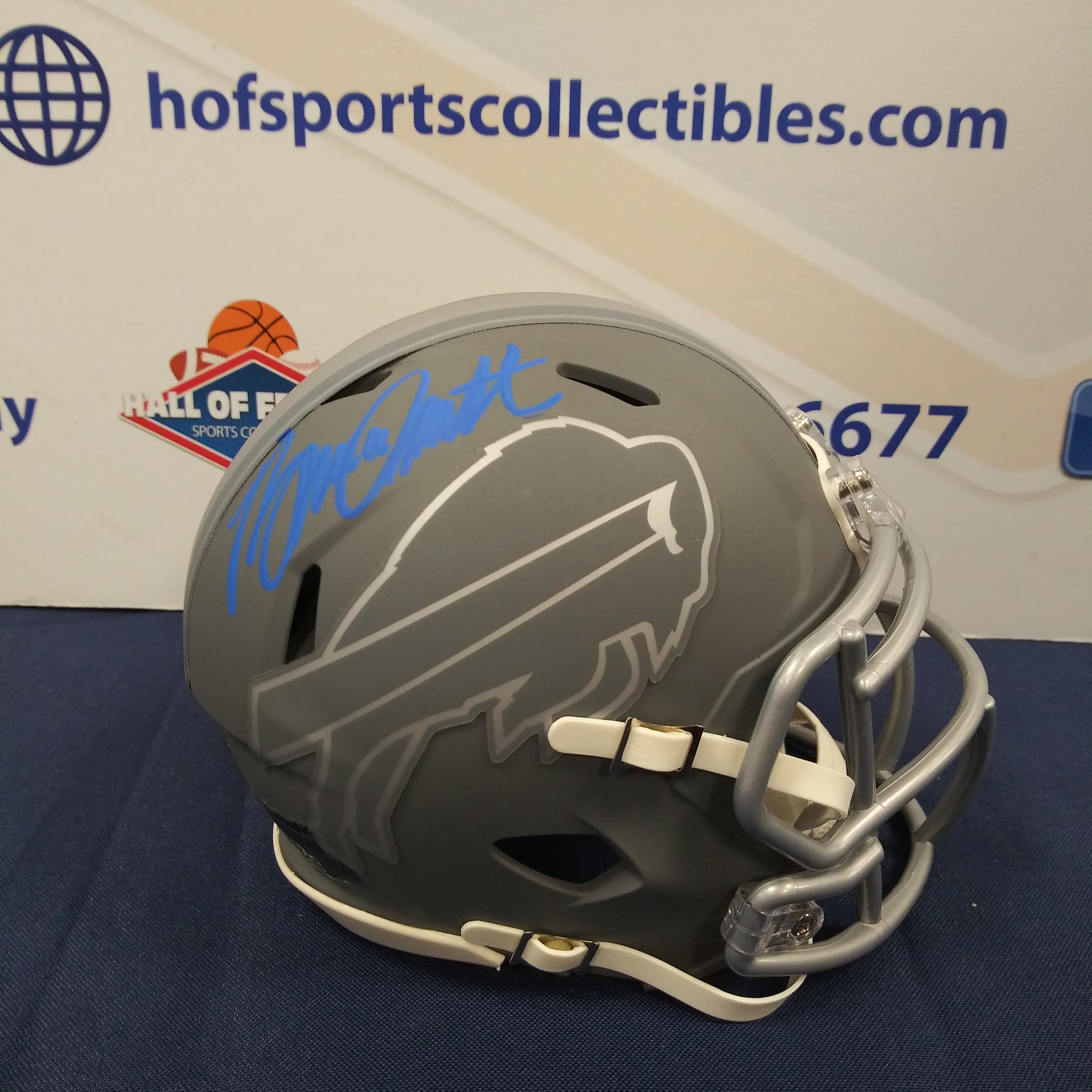 BRUCE SMITH BUFFALO BILLS SLATE SIGNED MINI HELMET - BECKETT COA