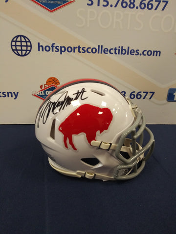 BRUCE SMITH BUFFALO BILLS THROWBACK SIGNED MINI HELMET - BECKETT COA