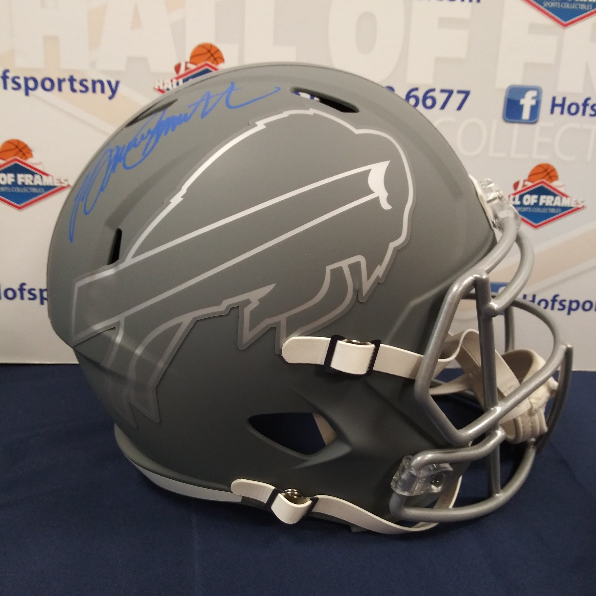 BRUCE SMITH SIGNED FULL SIZE SLATE REP BILLS HELMET