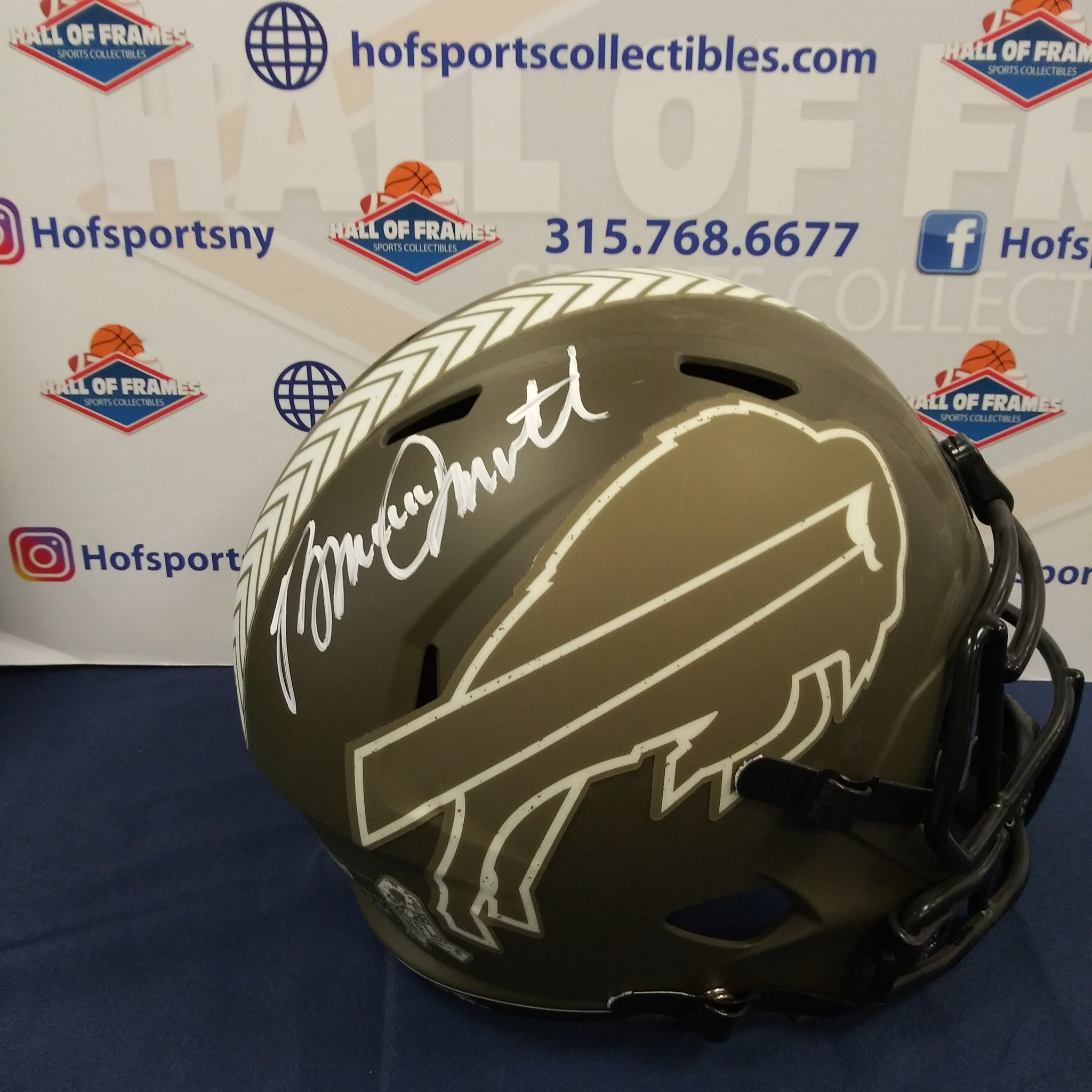 BRUCE SMITH SIGNED FULL SIZE STS GREEN REP BILLS HELMET