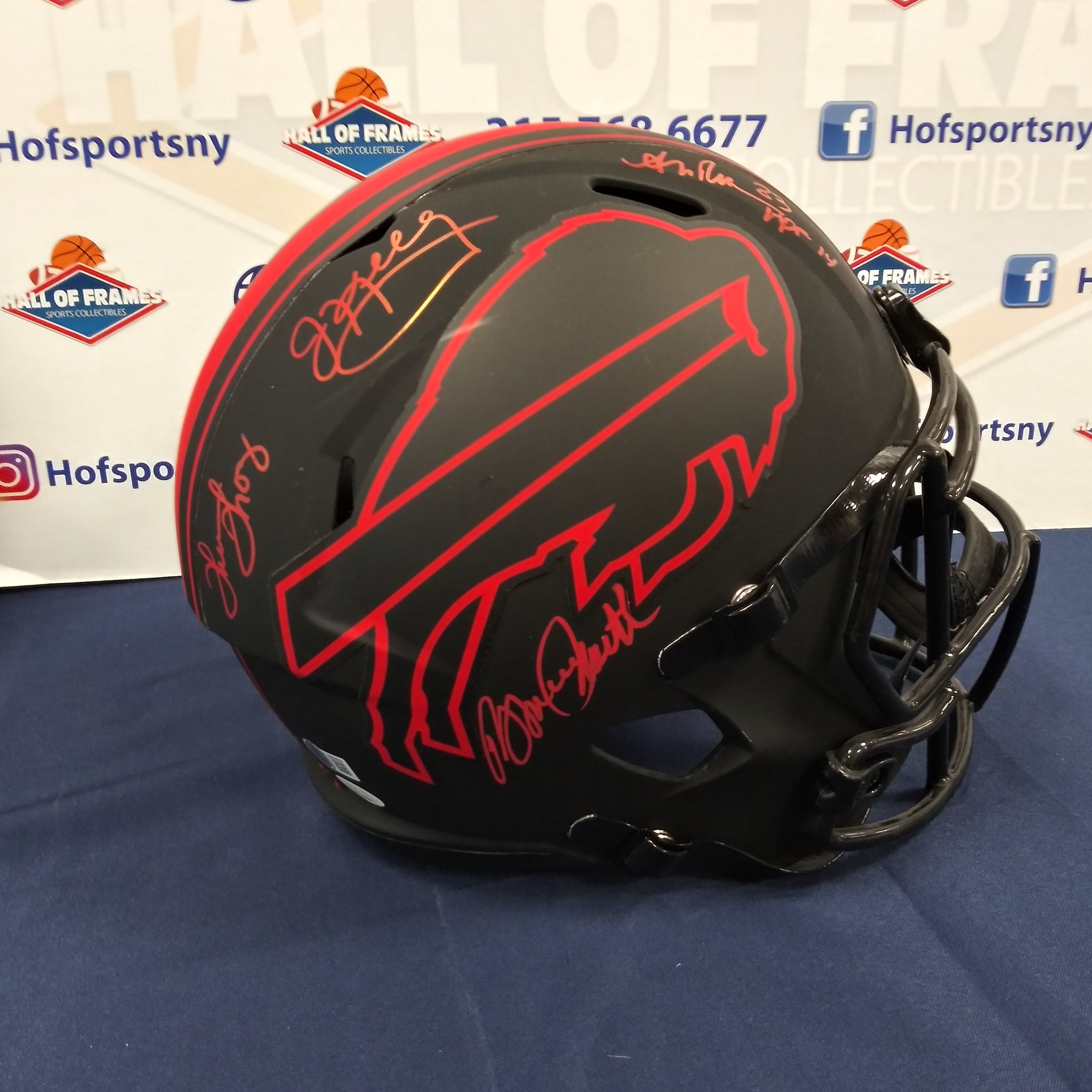 JIM KELLY - THURMAN THOMAS - BRUCE SMITH - REED SIGNED ECLIPSE FS REPLICA HELMET JSA COA