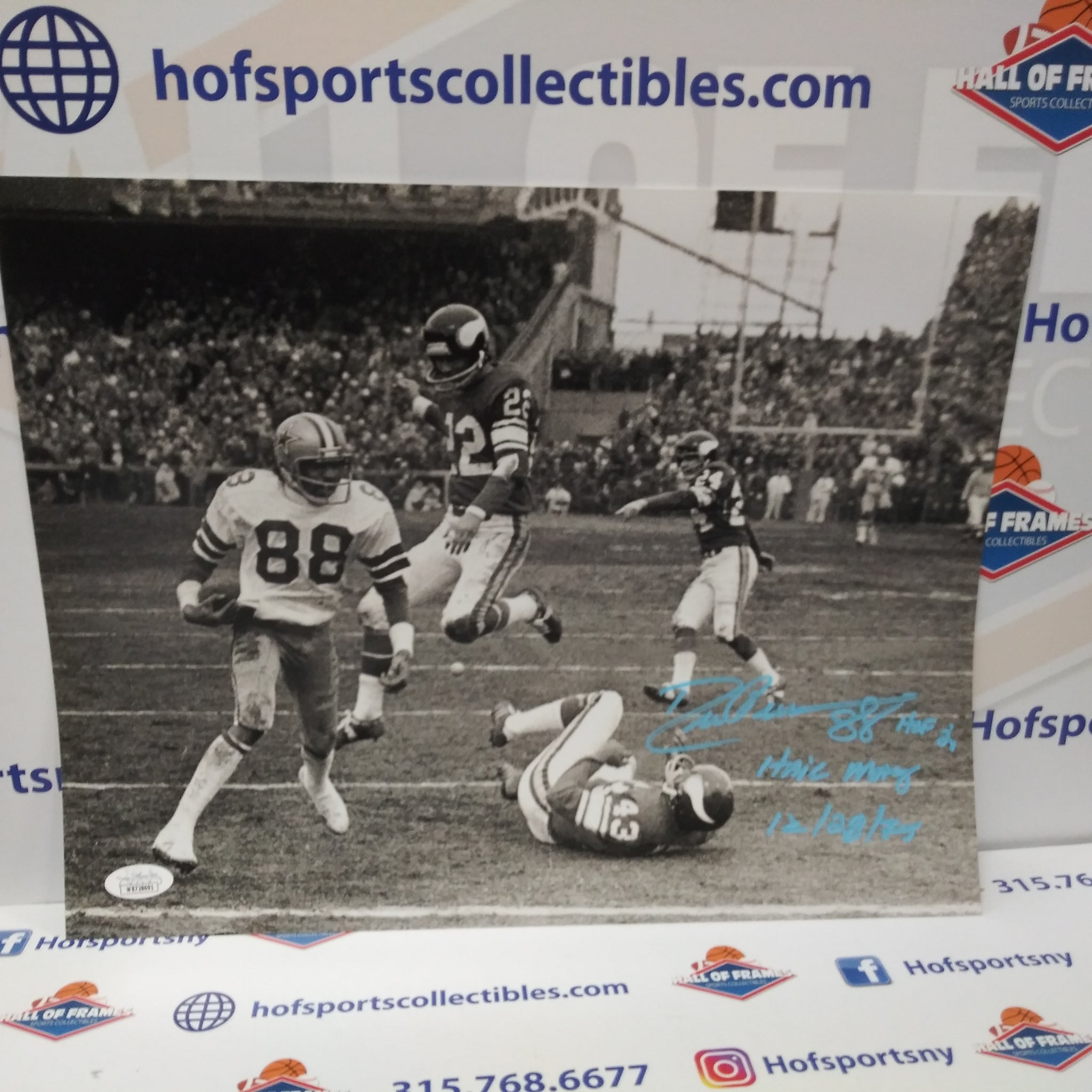 DREW PEARSON DALLAS COWBOYS SIGNED 11X14 HAIL MARY INSCR. "HOF 21" "HAIL MARY 12/28/74" JSA COA!