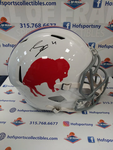 JAMES COOK SIGNED BILLS FULL SIZE REPLICA SPEED THROWBACK HELMET  - JSA WITNESSED