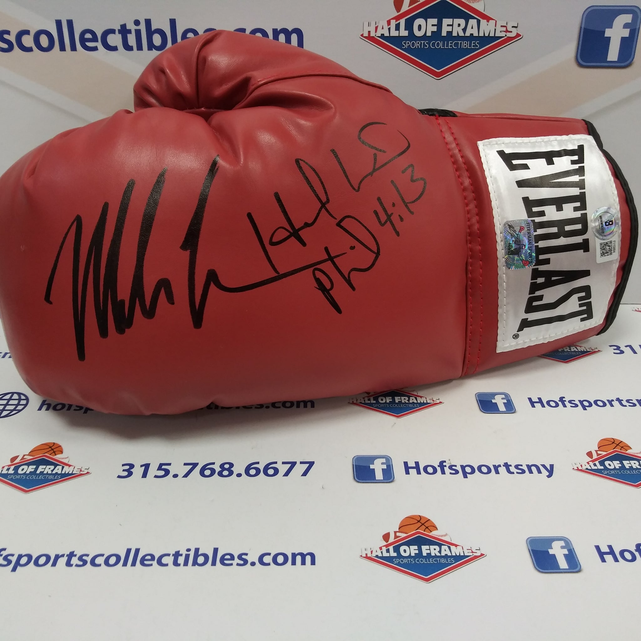 MIKE TYSON / EVANDER HOLYFIELD SIGNED EVERLAST RED BOXING GLOVE - FITERMAN COA