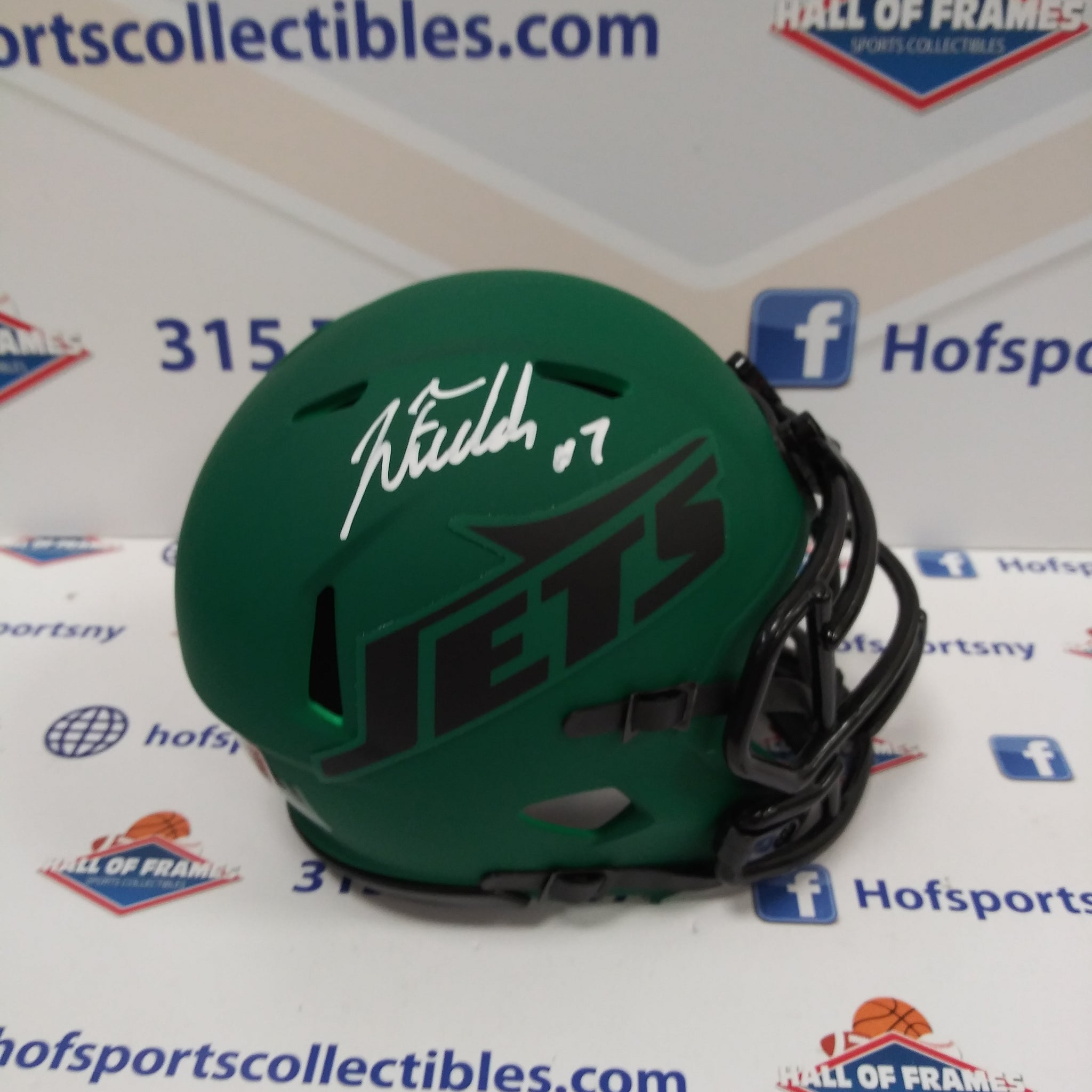 JUSTIN FIELDS SIGNED NY JETS RAVE MINI HELMET - BECKETT COA
