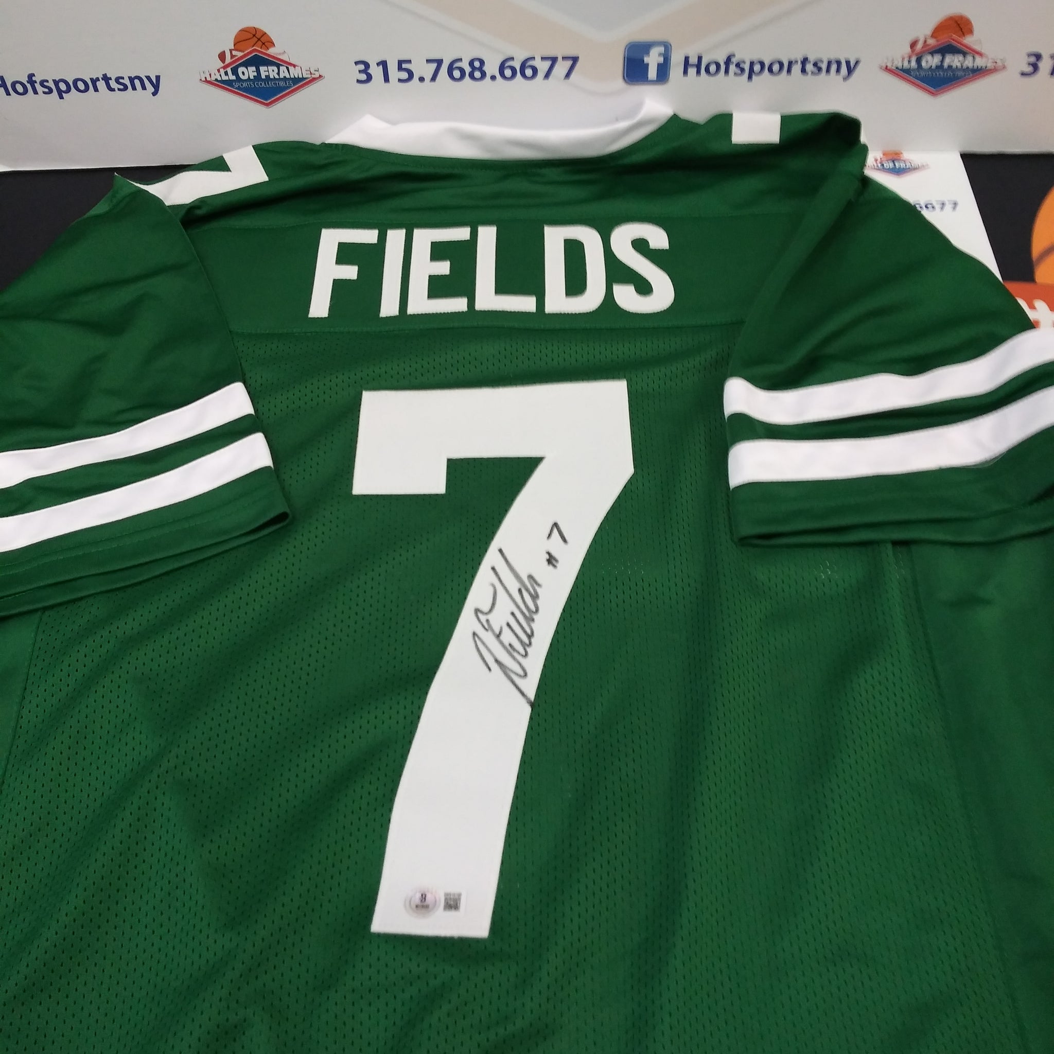 JUSTIN FIELDS SIGNED NY JETS CUSTOM GREEN JERSEY - BECKETT COA