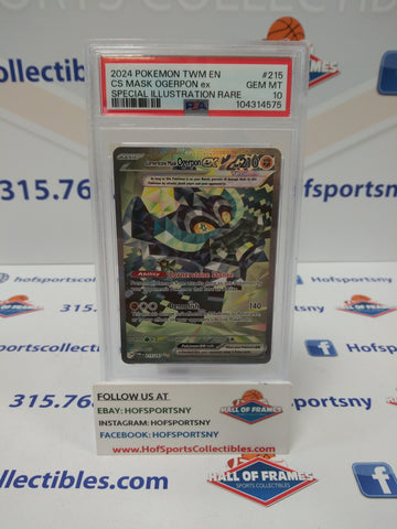 2024 POKEMON TWILIGHT MASQUERADE CORNERSTONE MASK OGERPON EX SIR #215 PSA 10 GEM MINT!