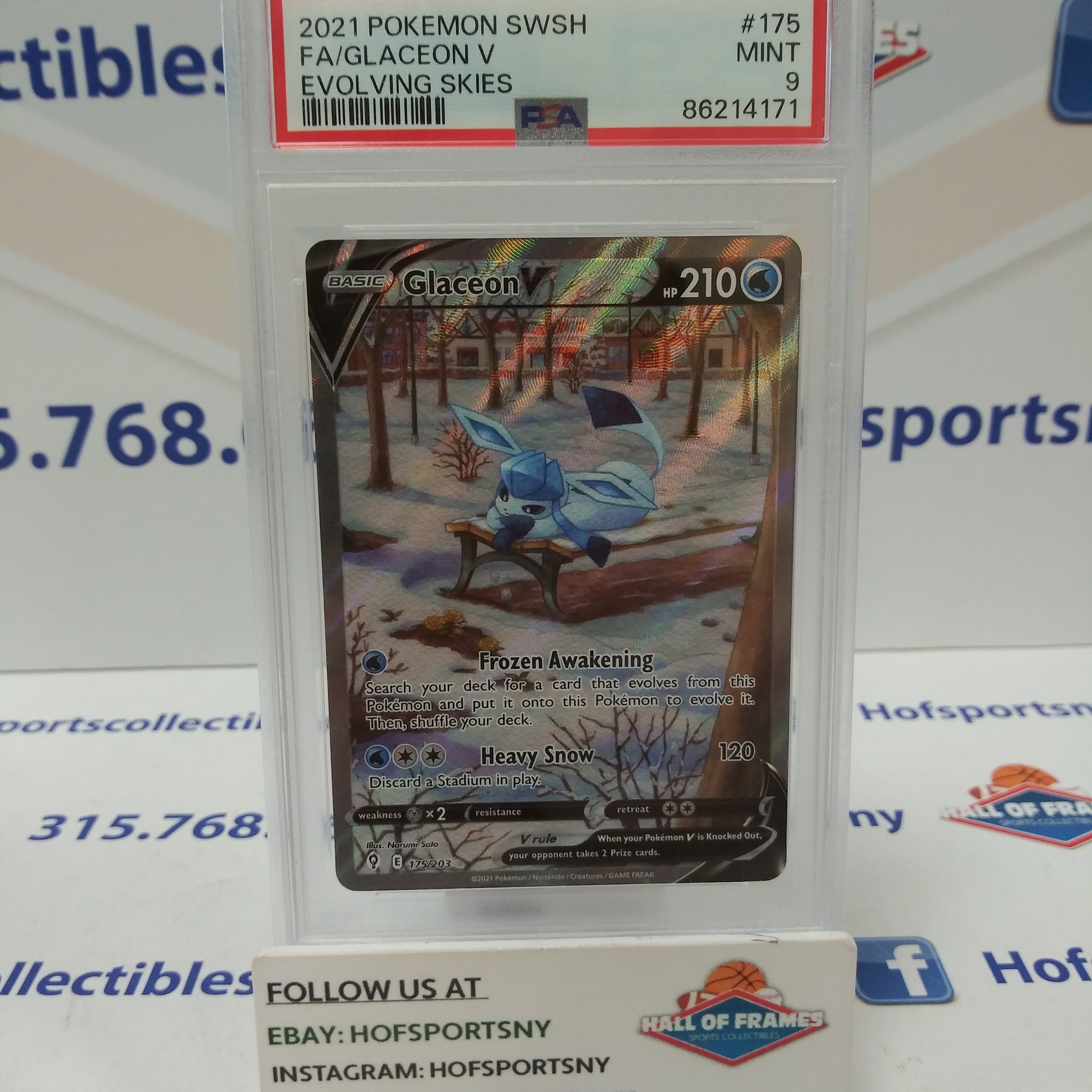 2021 POKEMON EVOLVING SKIES GLACEON V ALTERNATE ART #175 PSA 9 MINT!