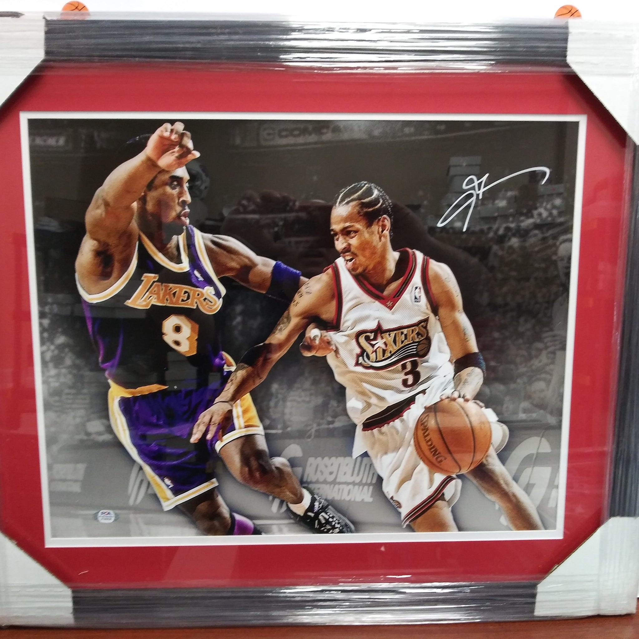 ALLEN IVERSON SIGNED 16X20 FRAMED PHOTO 76ER'S W/ KOBE - JSA COA