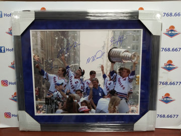 NY RANGERS STANLEY CUP PARADE SIGNED FRAMED 16X20 MESSIER, LEETCH, RICHTER, GRAVES