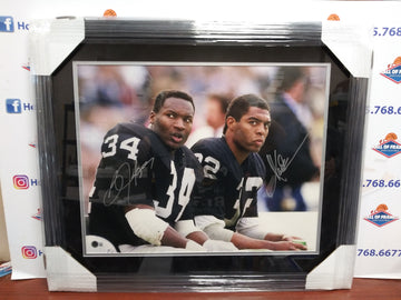 BO JACKSON & MARCUS ALLEN FRAMED RAIDERS DUAL SIGNED 16X20! BAS AUTHENTIC!